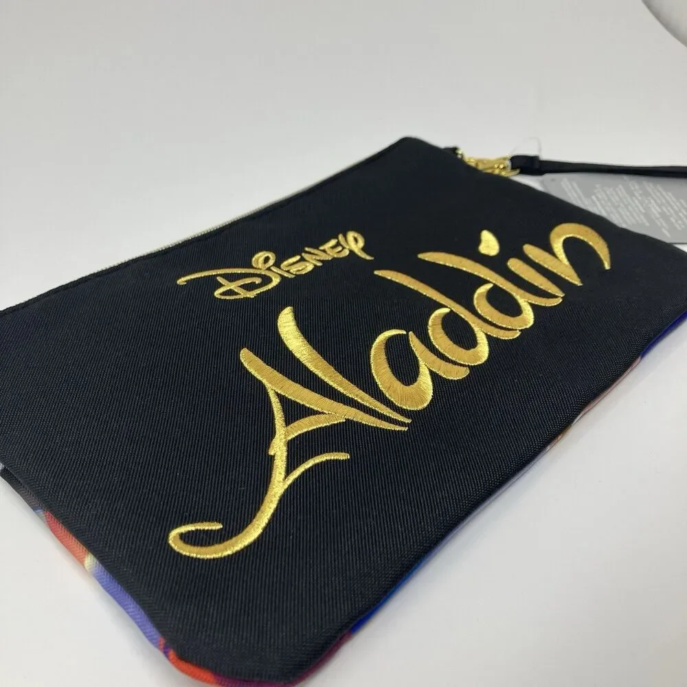 Disney Wristlet Aladdin Embroidered Princess Jasmine Travel Pouch Black Gold